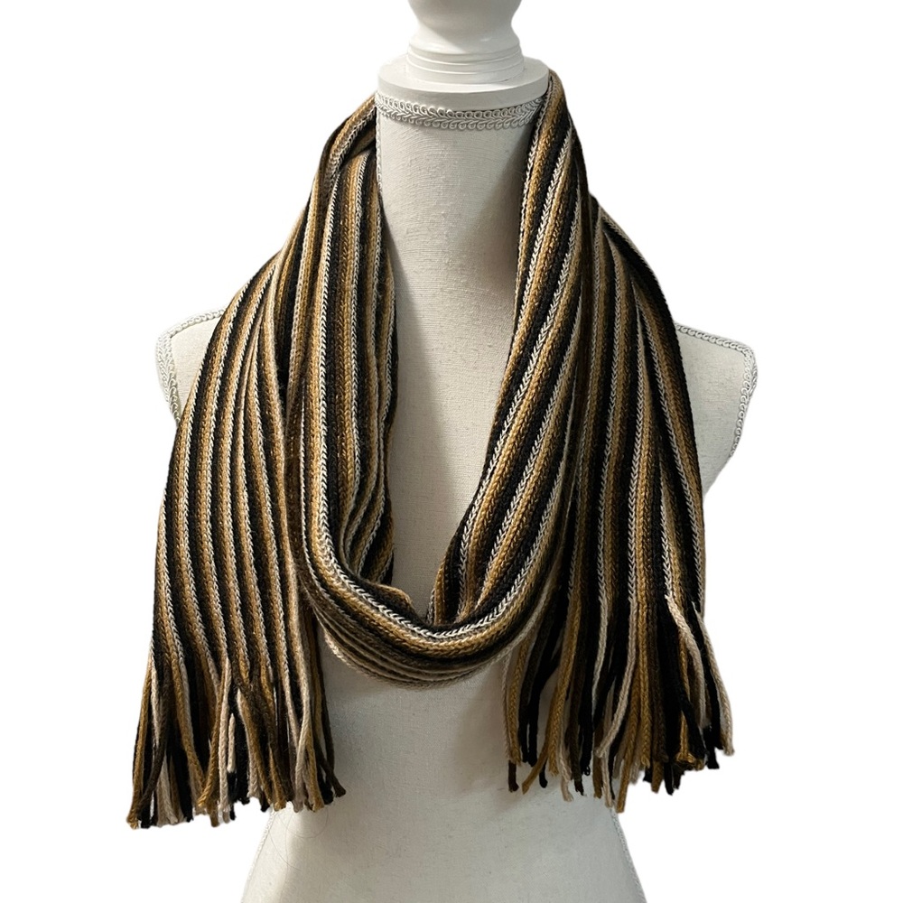 Retro 70s Inspired Scarf w/Fringe OS Brown Earth Tone